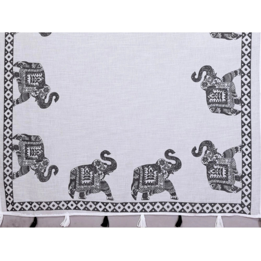 Women's Linen Cotton Printed Saree — White · 1925