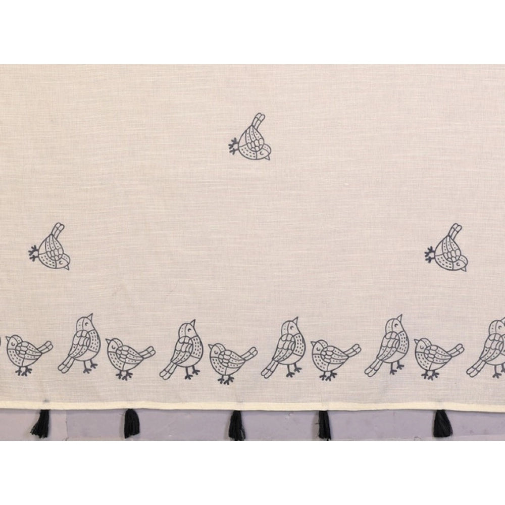 Women's Linen Cotton Printed Saree — Off White · 1929