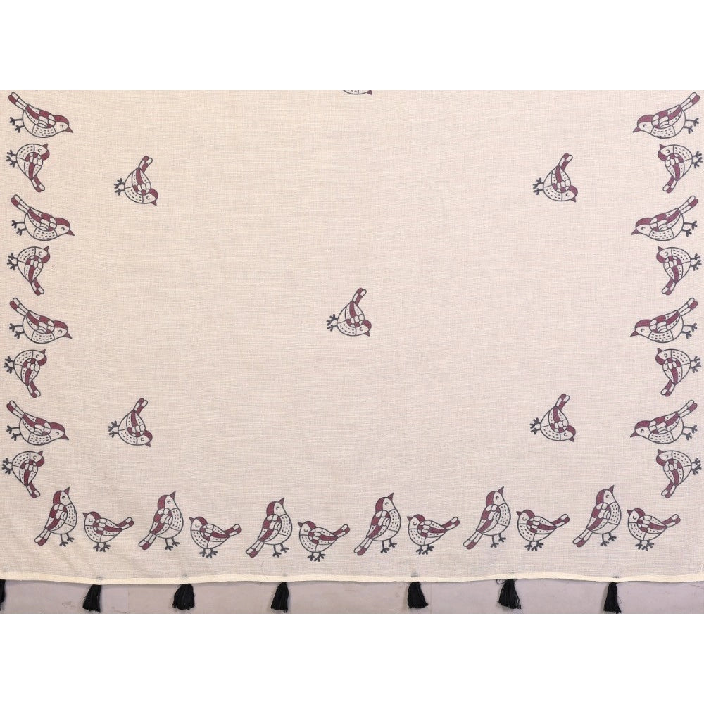 Women's Linen Cotton Printed Saree — Off White · 1930