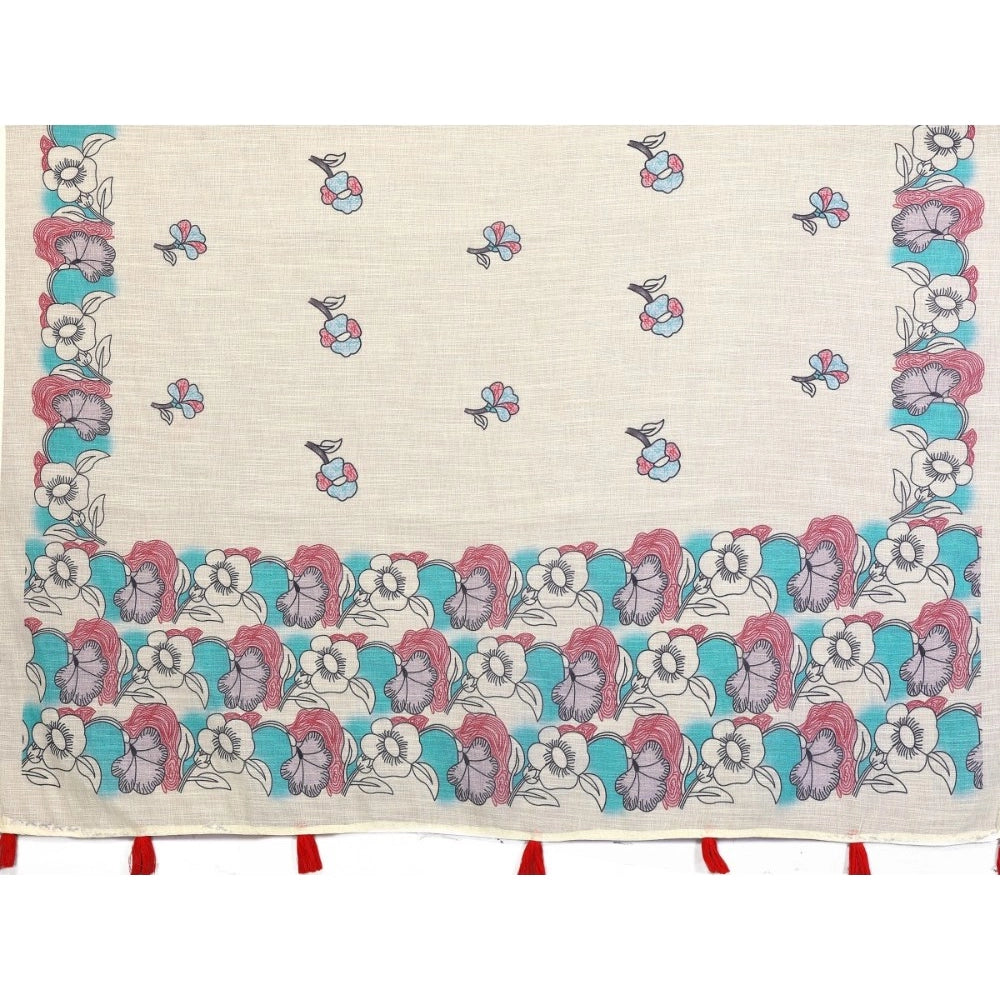 Women's Linen Cotton Printed Saree — Off White · 1932
