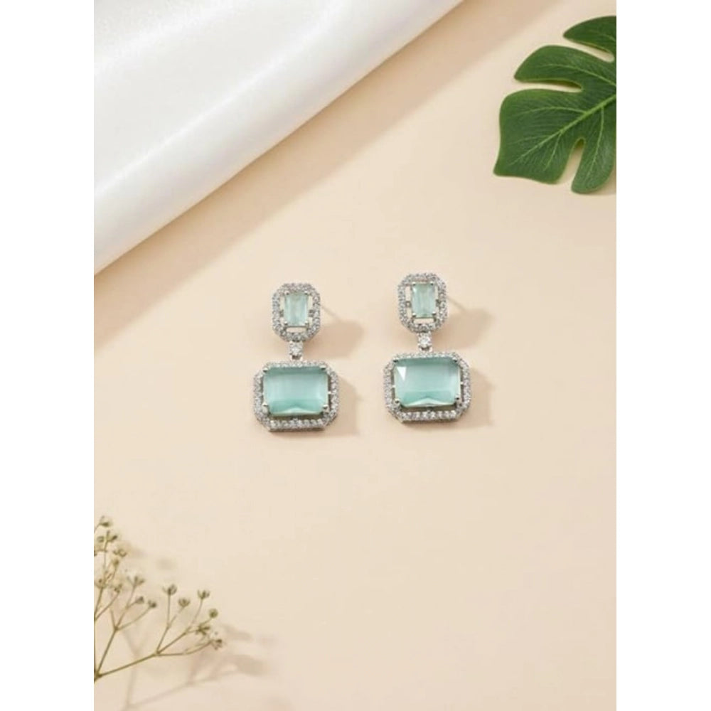 Women's Brass Silver Plated Drop Earrings — Turquoise · 1963