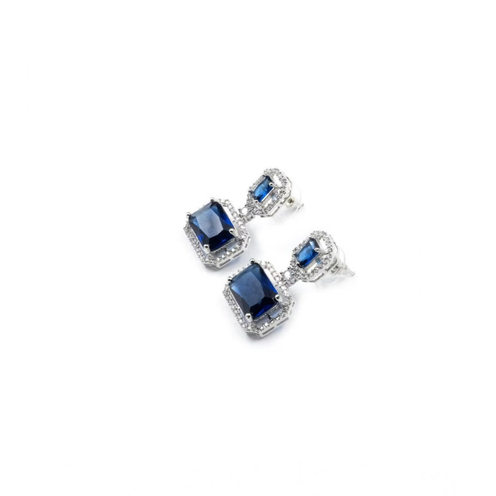 Women's Brass Silver Plated Drop Earrings — Blue · 1964