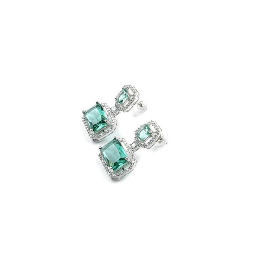 Women's Brass Silver Plated Drop Earrings — Green · 1965