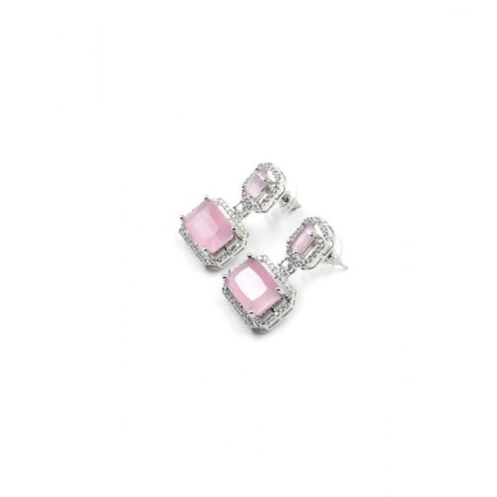 Women's Brass Silver Plated Drop Earrings — Pink · 1967
