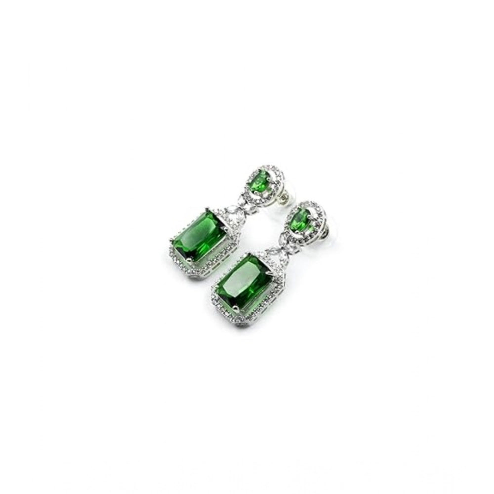 Women's Brass Silver Plated Drop Earrings — Green · 1974