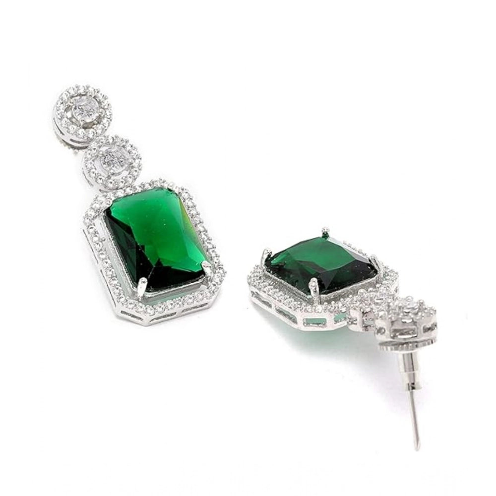 Women's Brass Silver Plated Drop Earrings — Green · 1978