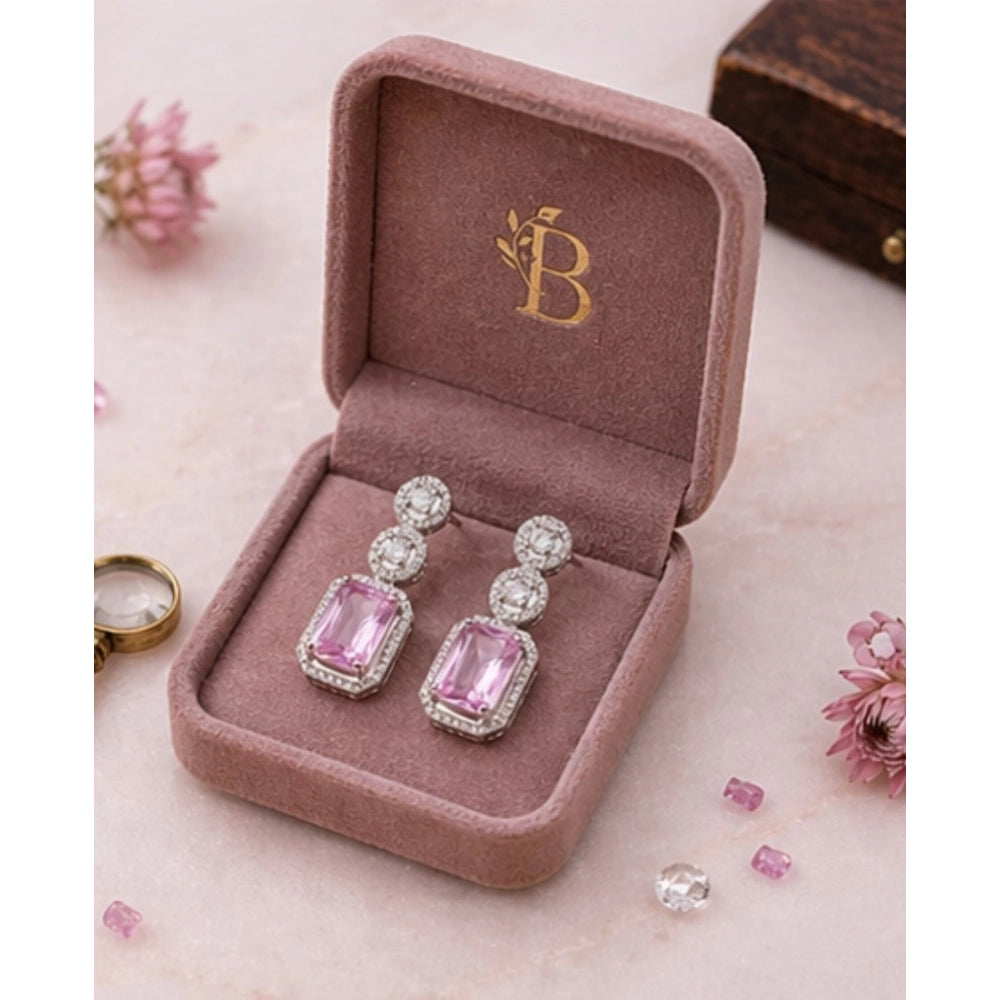 Women's Brass Silver Plated Drop Earrings — Pink · 1979