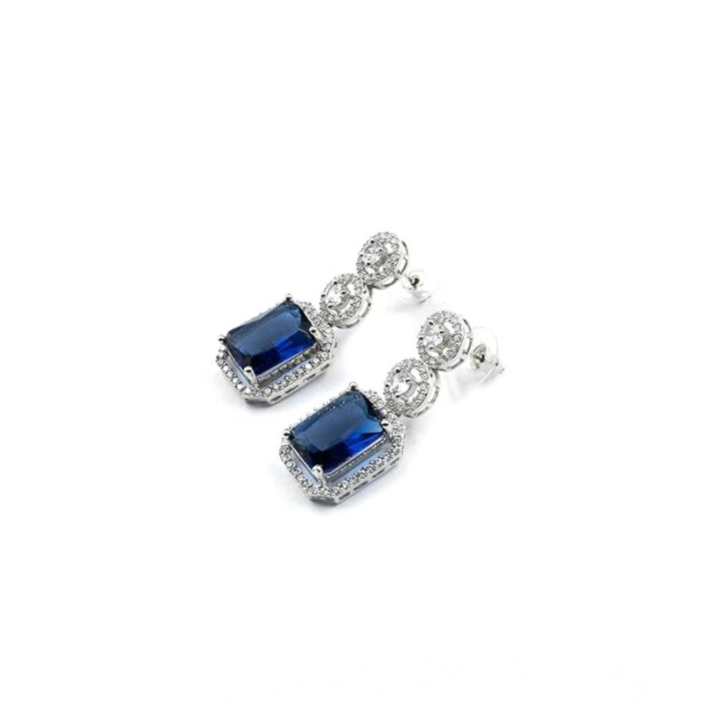 Women's Brass Silver Plated Drop Earrings — Blue · 1981