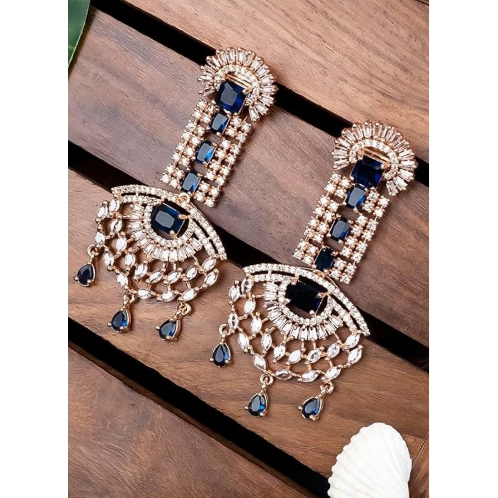 Women's Brass Silver Plated Drop Earrings — Blue · 1988