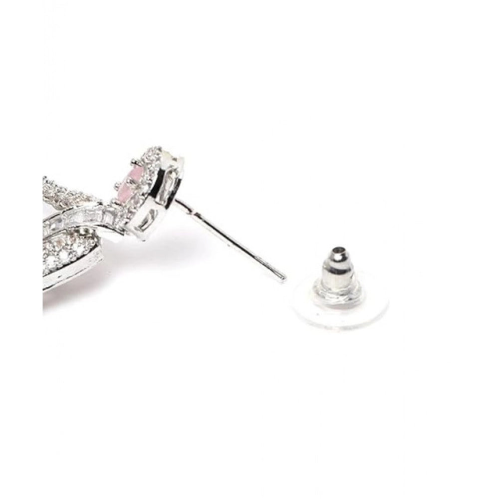 Women's Brass Silver Plated Drop Earrings — Pink · 1991