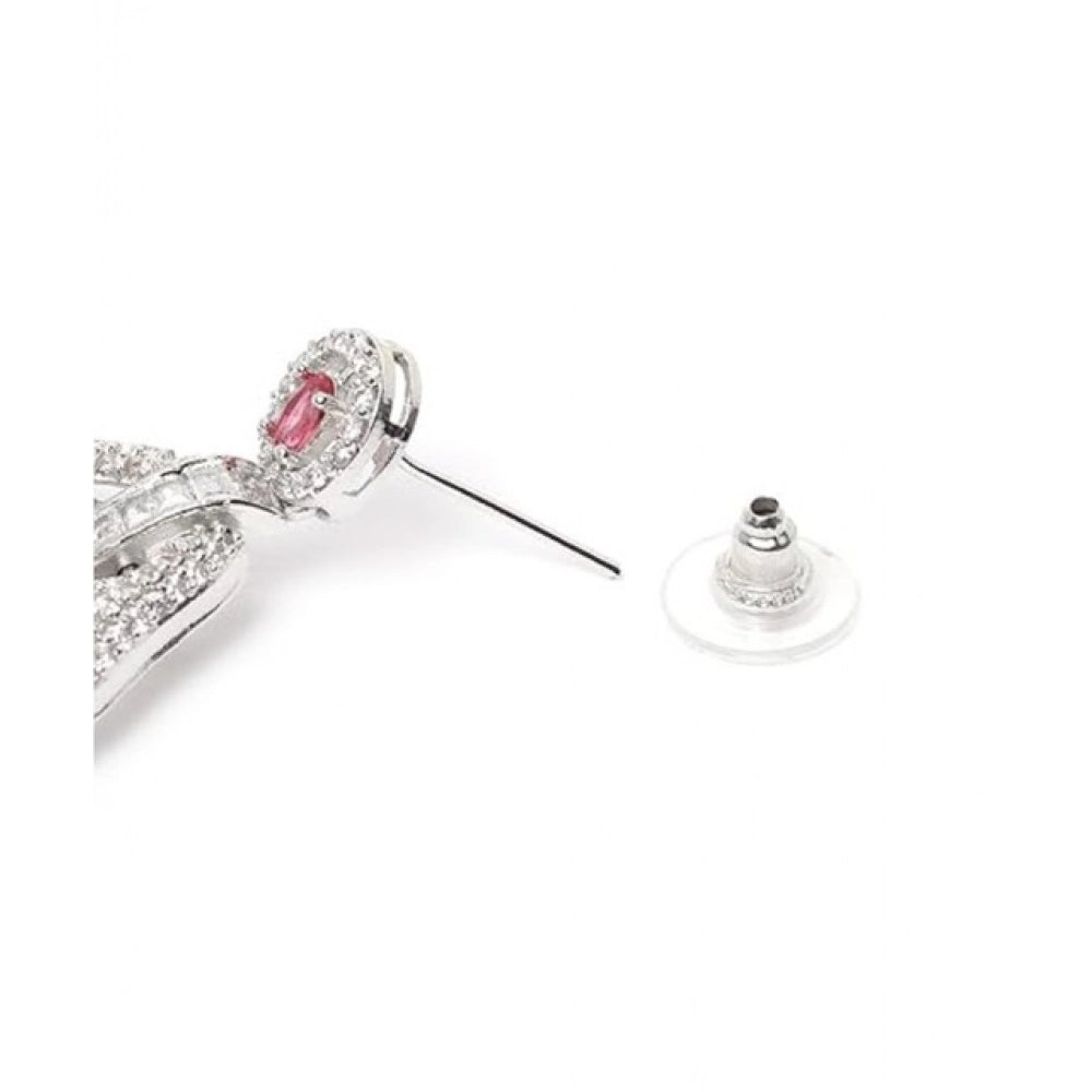 Women's Brass Silver Plated Drop Earrings — Red · 1992