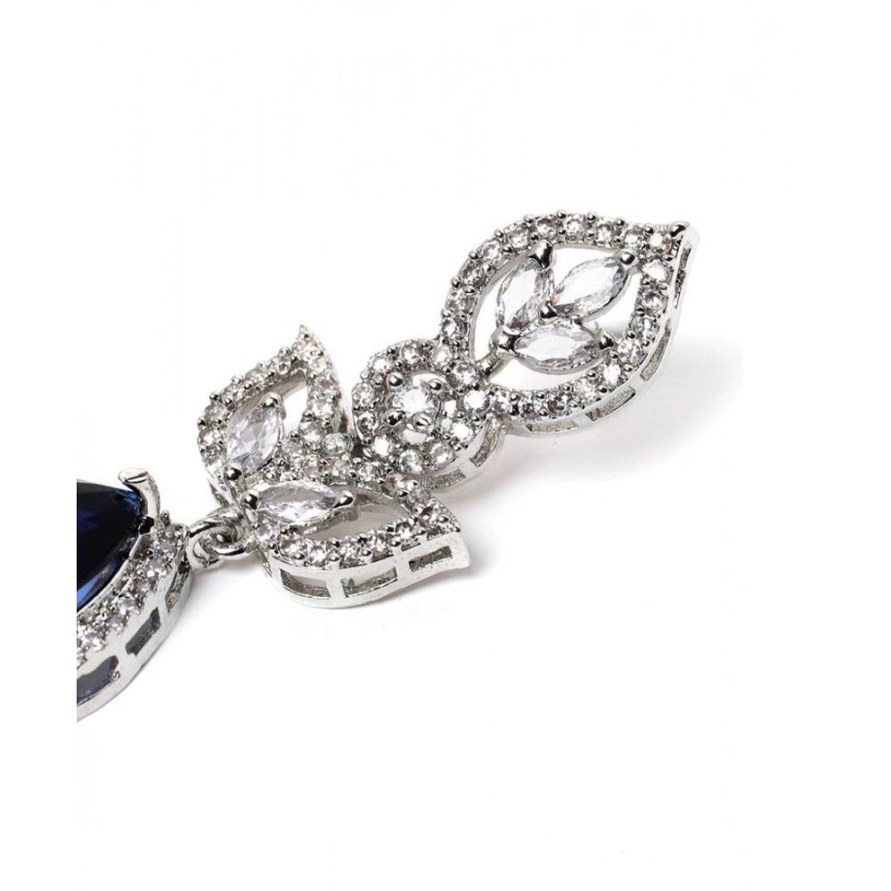 Women's Brass Silver Plated Drop Earrings — Blue · 1996