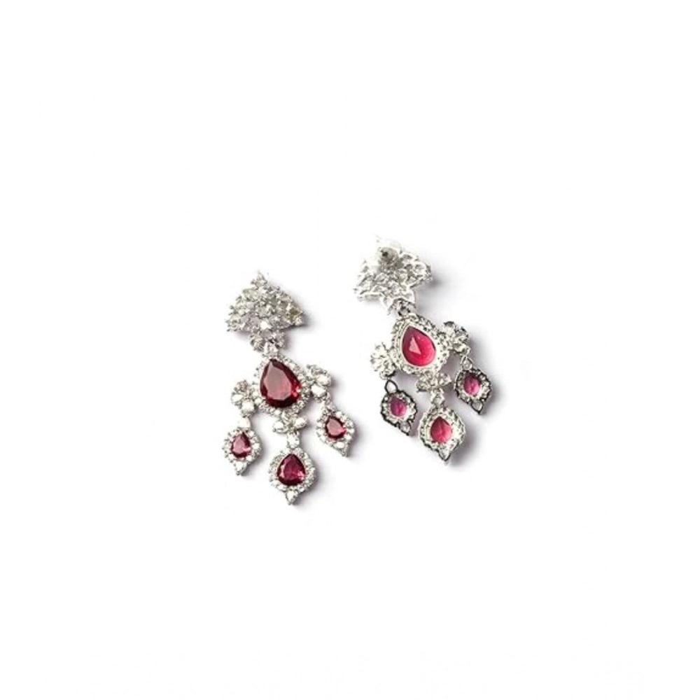 Women's Brass Silver Plated Drop Earrings — Red · 1998