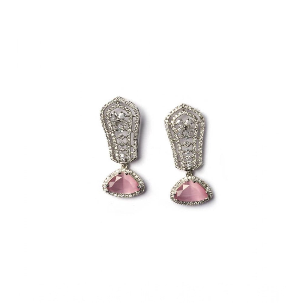 Women's Brass Silver Plated Drop Earrings — Pink · 2003