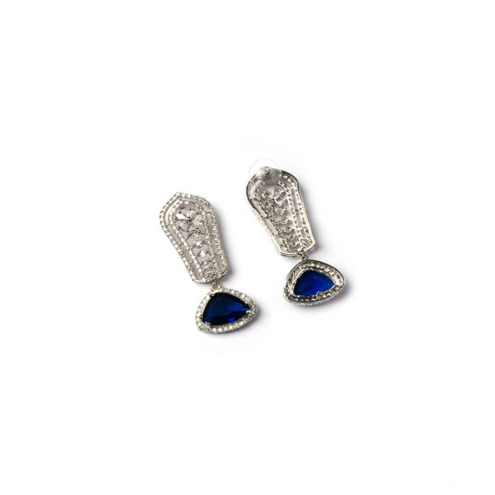 Women's Brass Silver Plated Drop Earrings — Blue · 2004