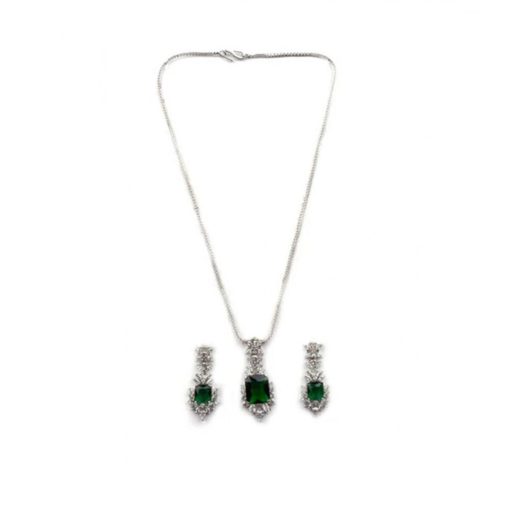 Women's Brass Silver Plated Pendant Set — Green · 2014
