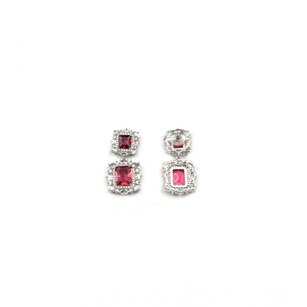 Women's Brass Silver Plated Pendant Set — Red · 2018