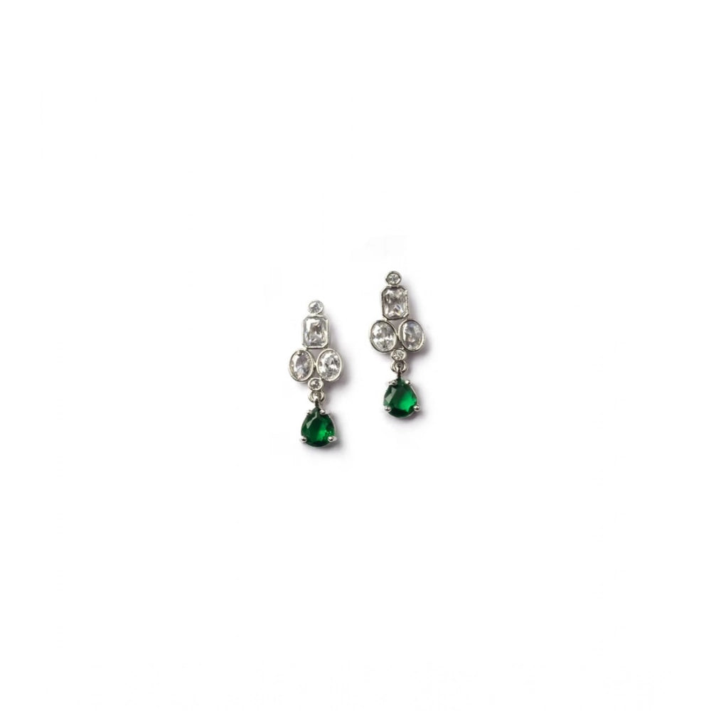 Women's Brass Silver Plated Necklace Set — Green · 2031