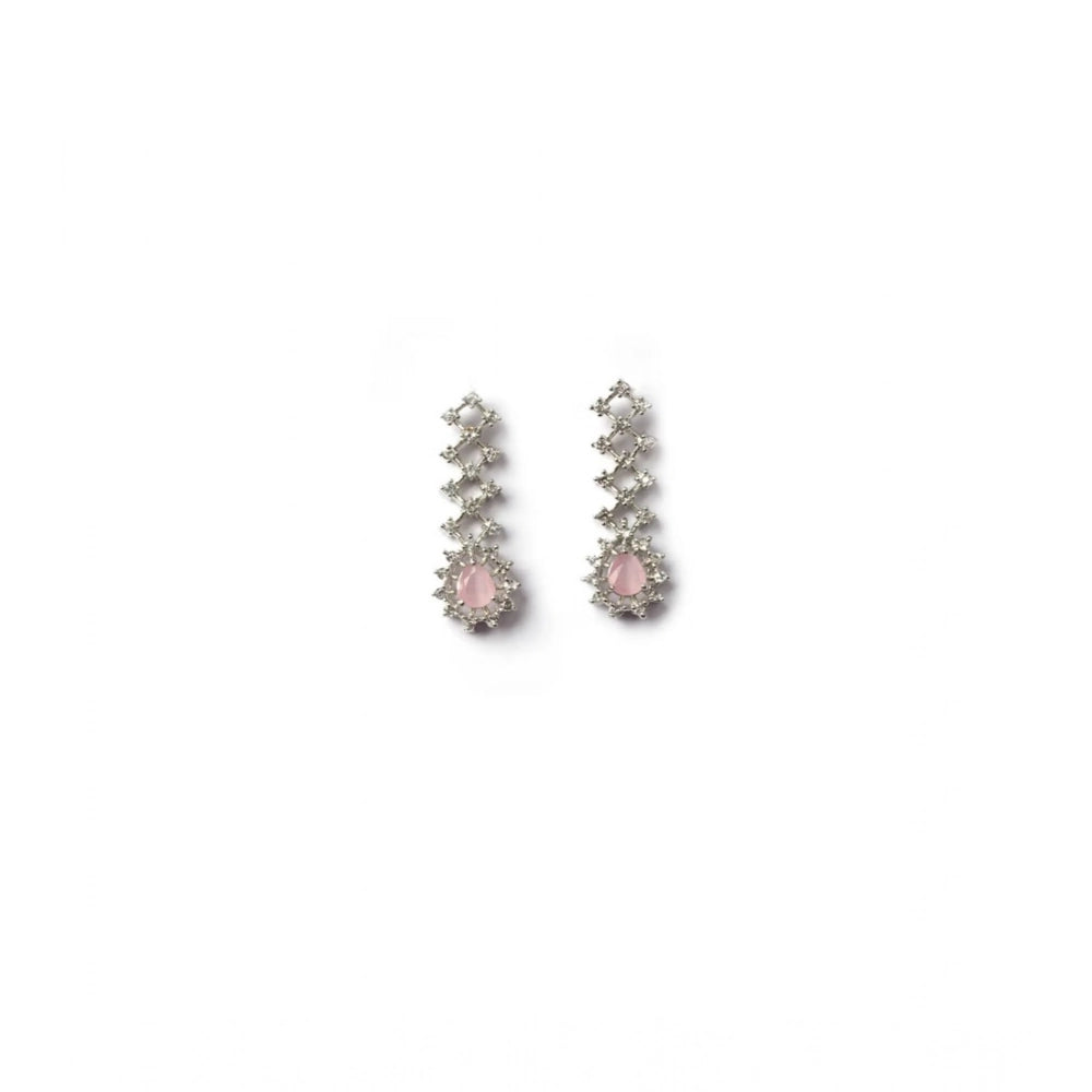 Women's Brass Silver Plated Necklace Set — Pink · 2037