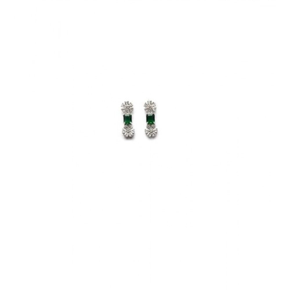 Women's Brass Silver Plated Necklace Set — Green · 2041