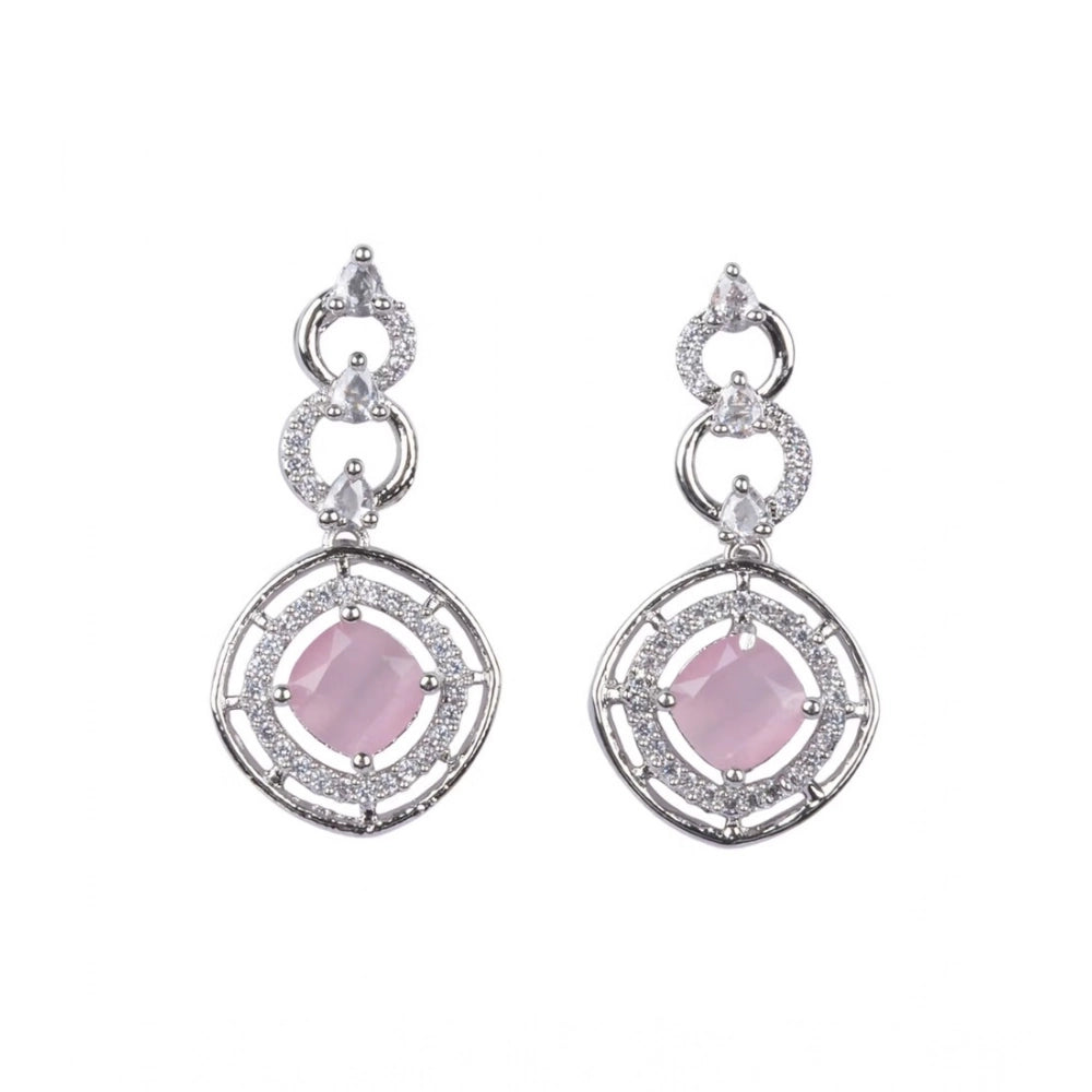 Women's Brass Silver Plated Necklace Set — Pink · 2044