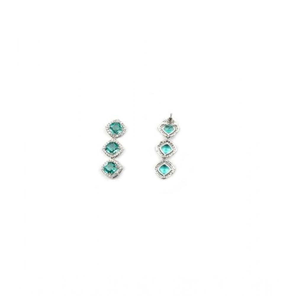 Women's Brass Silver Plated Necklace Set — Green · 2057