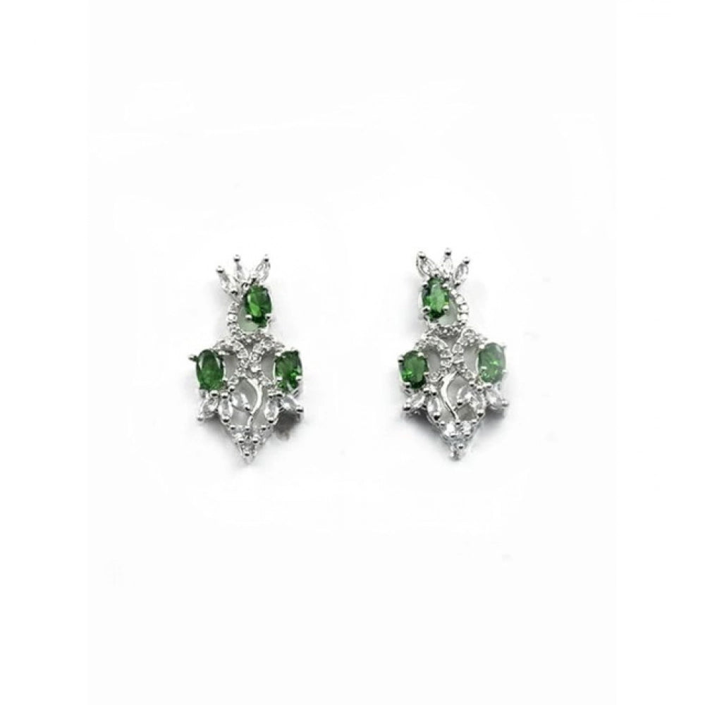 Women's Brass Silver Plated Necklace Set — Green · 2058