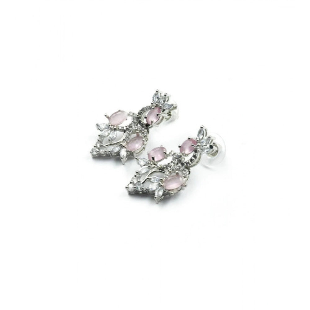 Women's Brass Silver Plated Necklace Set — Pink · 2059