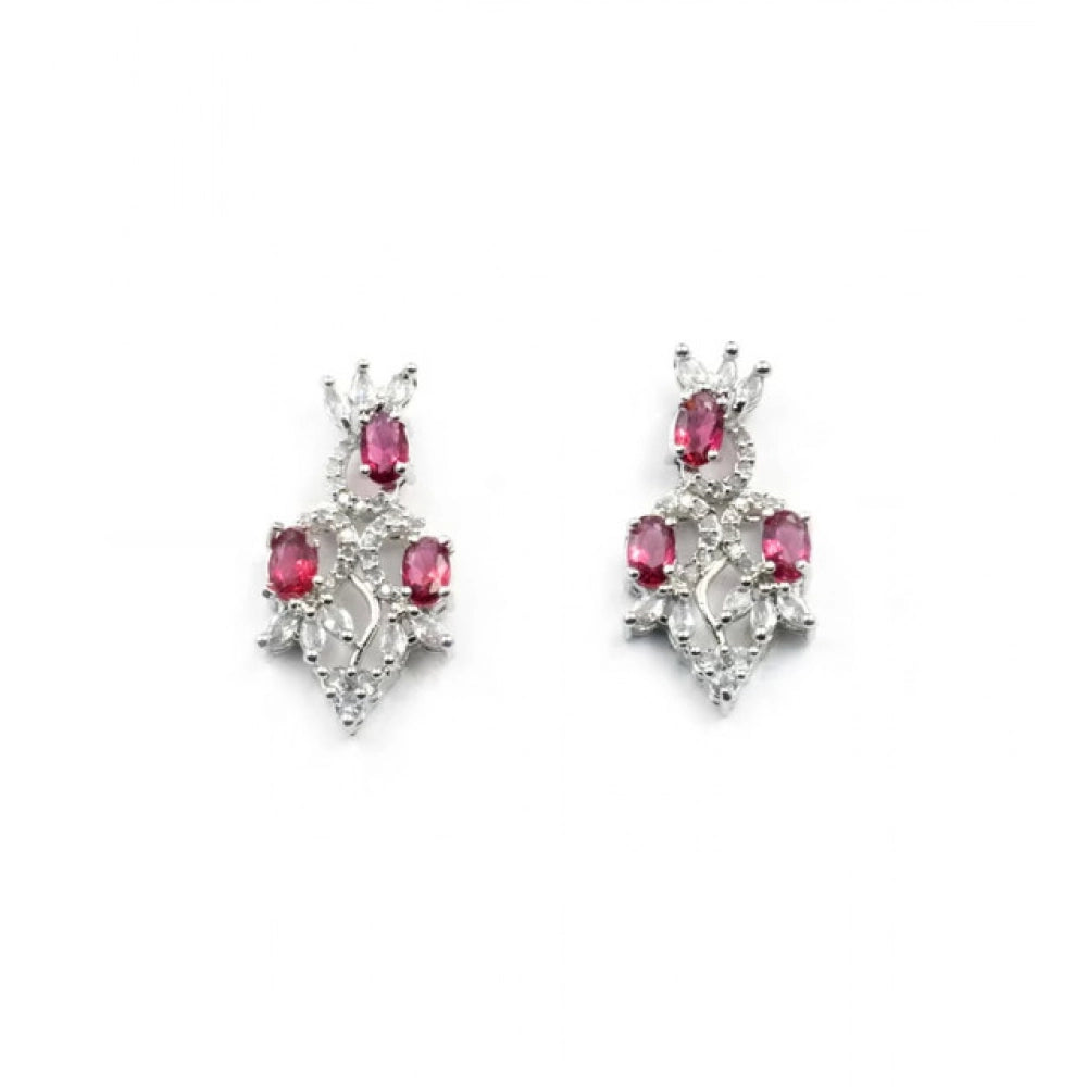 Women's Brass Silver Plated Necklace Set — Red · 2062