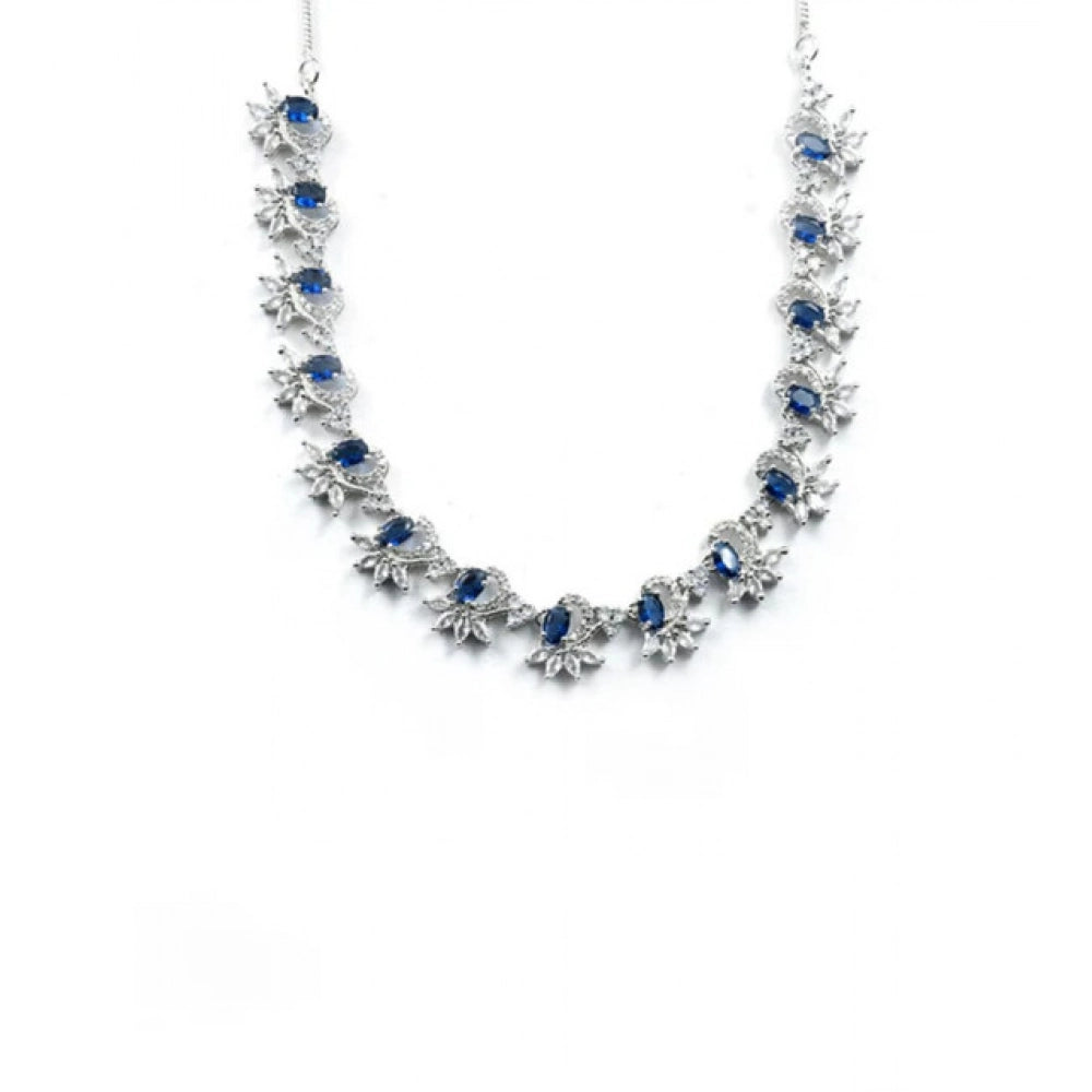 Women's Brass Silver Plated Necklace Set — Blue · 2063