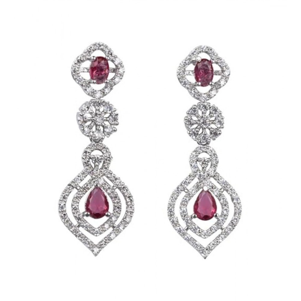 Women's Brass Silver Plated Necklace Set — Red · 2067