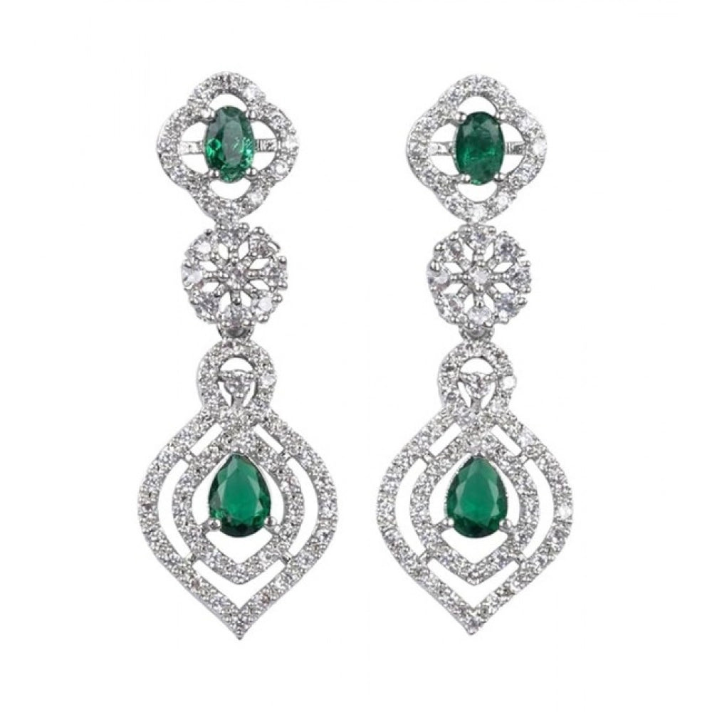 Women's Brass Silver Plated Necklace Set — Green · 2070