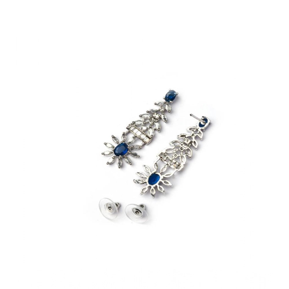 Women's Brass Silver Plated Necklace Set — Blue · 2074