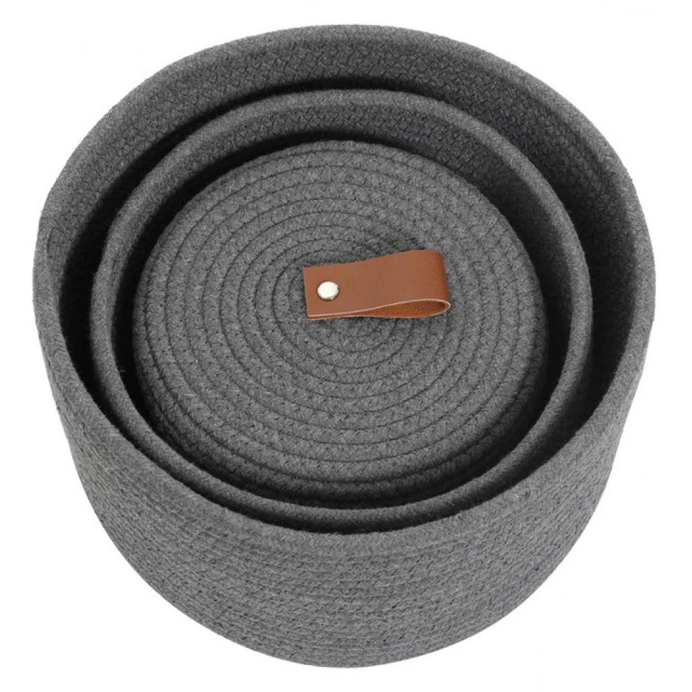 Cotton 3 Pcs Set Roti Box Storage Basket — Gray