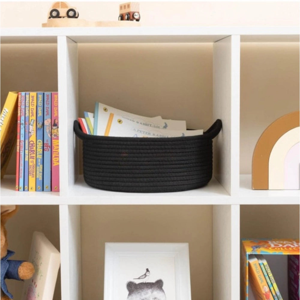 Cotton 8X3 Inch Round Bedside Organizer — Black