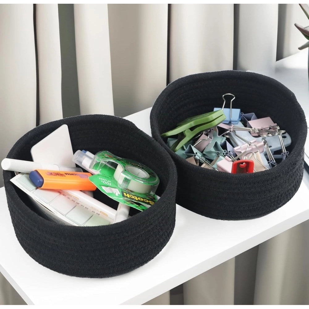Cotton 8X3 Inch Round 3 Set Bedside Organizer — Black