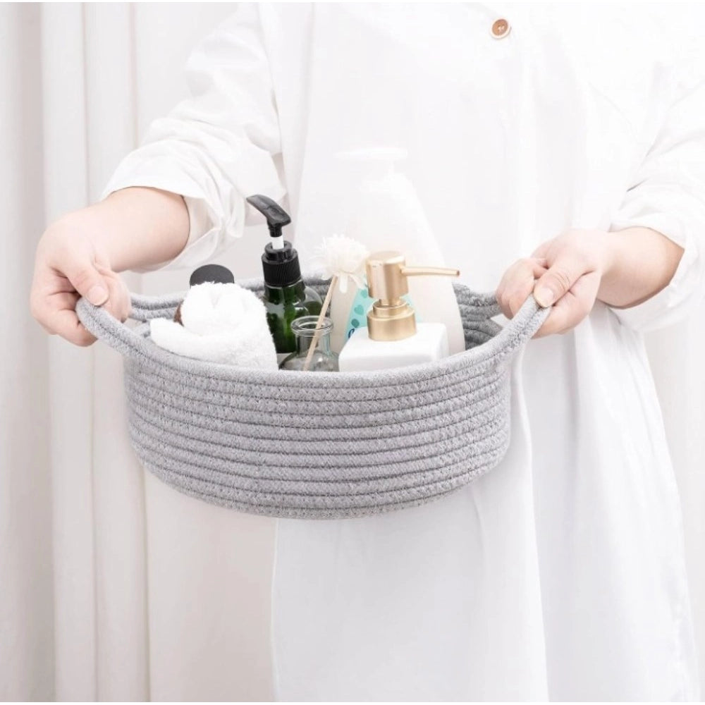Cotton 8X3 Inch Round Bedside Organizer — Gray