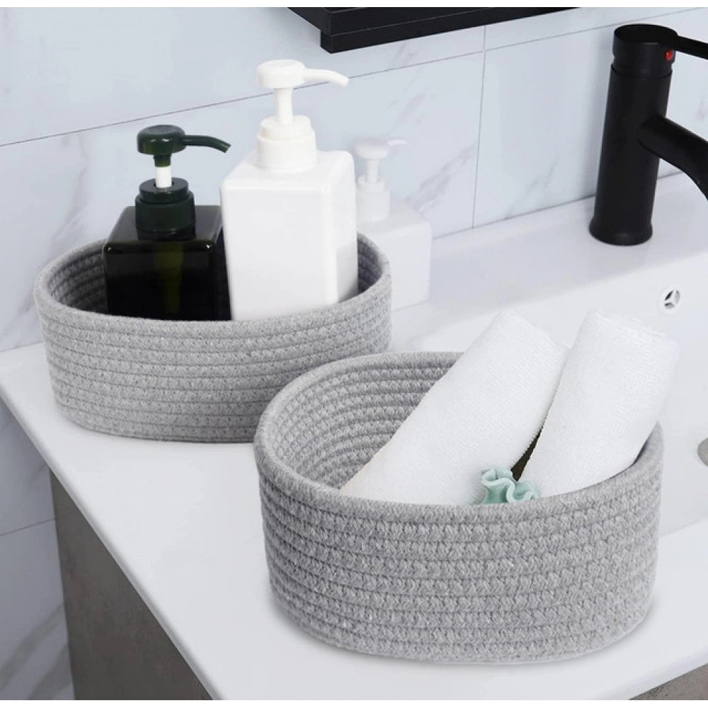 Cotton 8X3 Inch Round 2 Set Bedside Organizer — Gray