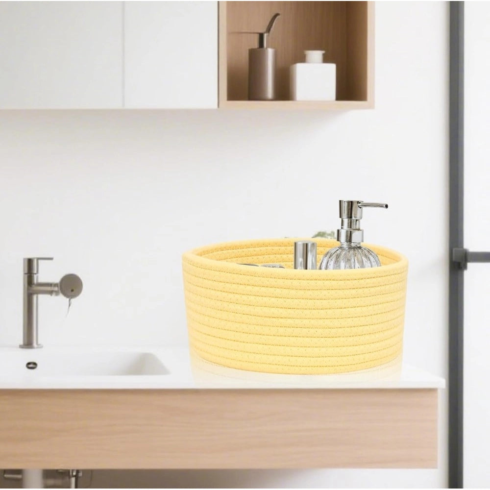 Cotton 8X3 Inch Round 1 Pcs Bedside Organizer — Yellow