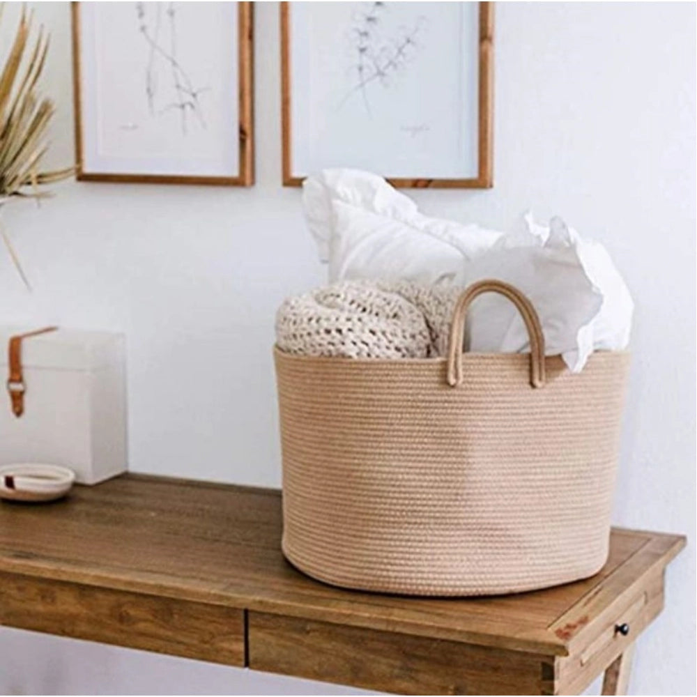 Cotton Pack Of_1 14X12 Inch Laundry Storage Basket For — Beige