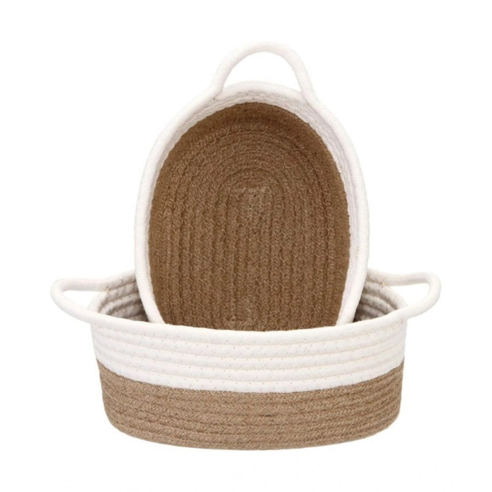 Cotton White Basket 2 Pcs Storage Basket For Clothes — Beige-White