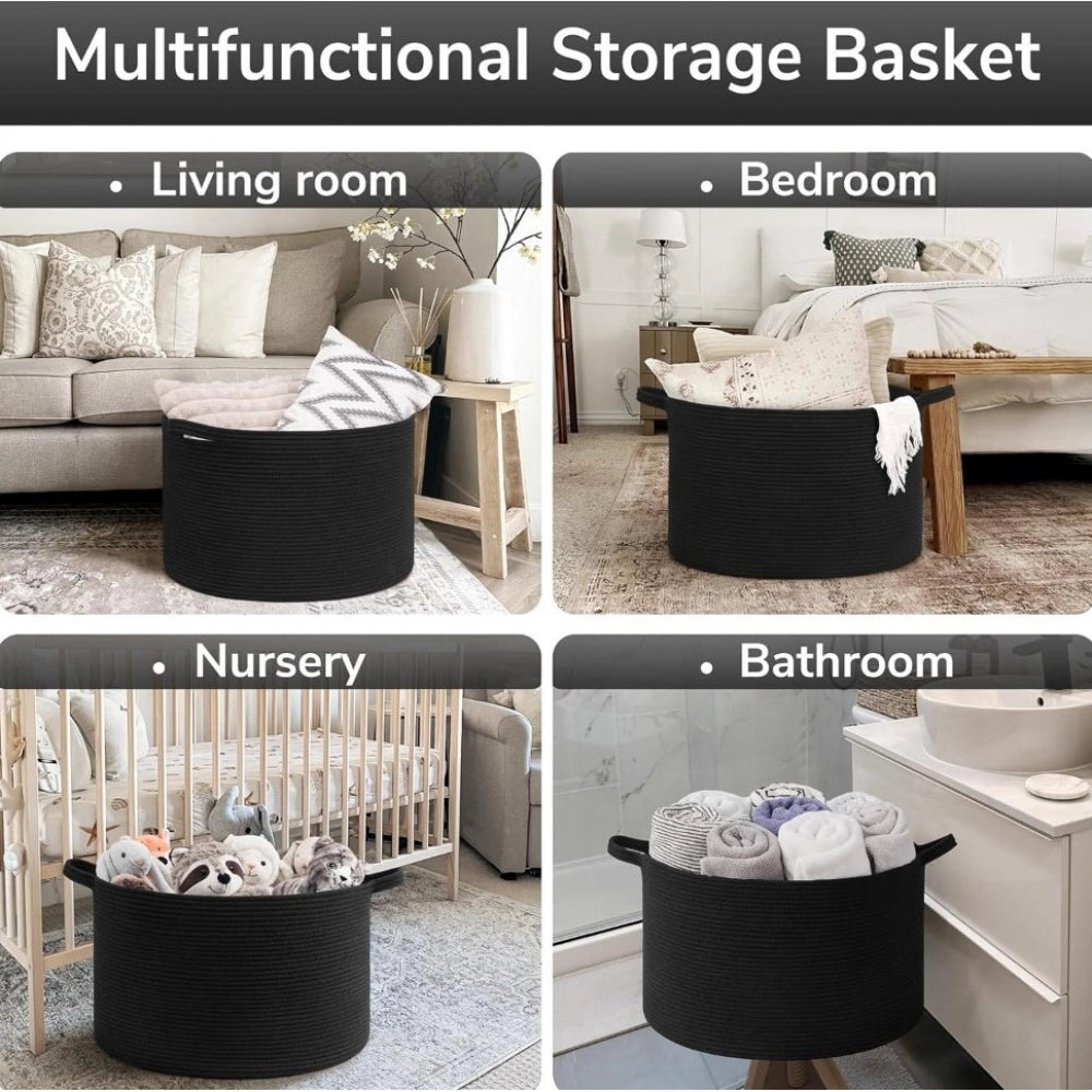 Cotton Basket 14X12 Inch Storage Basket For Clothes — Black