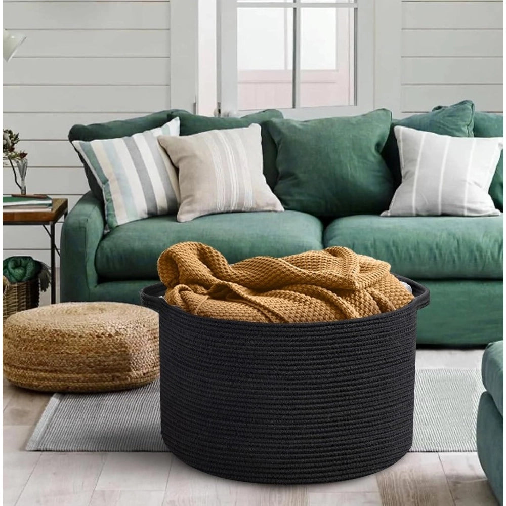 Cotton Pack Of_1 14X12 Inch Storage Basket For Clothes — Black