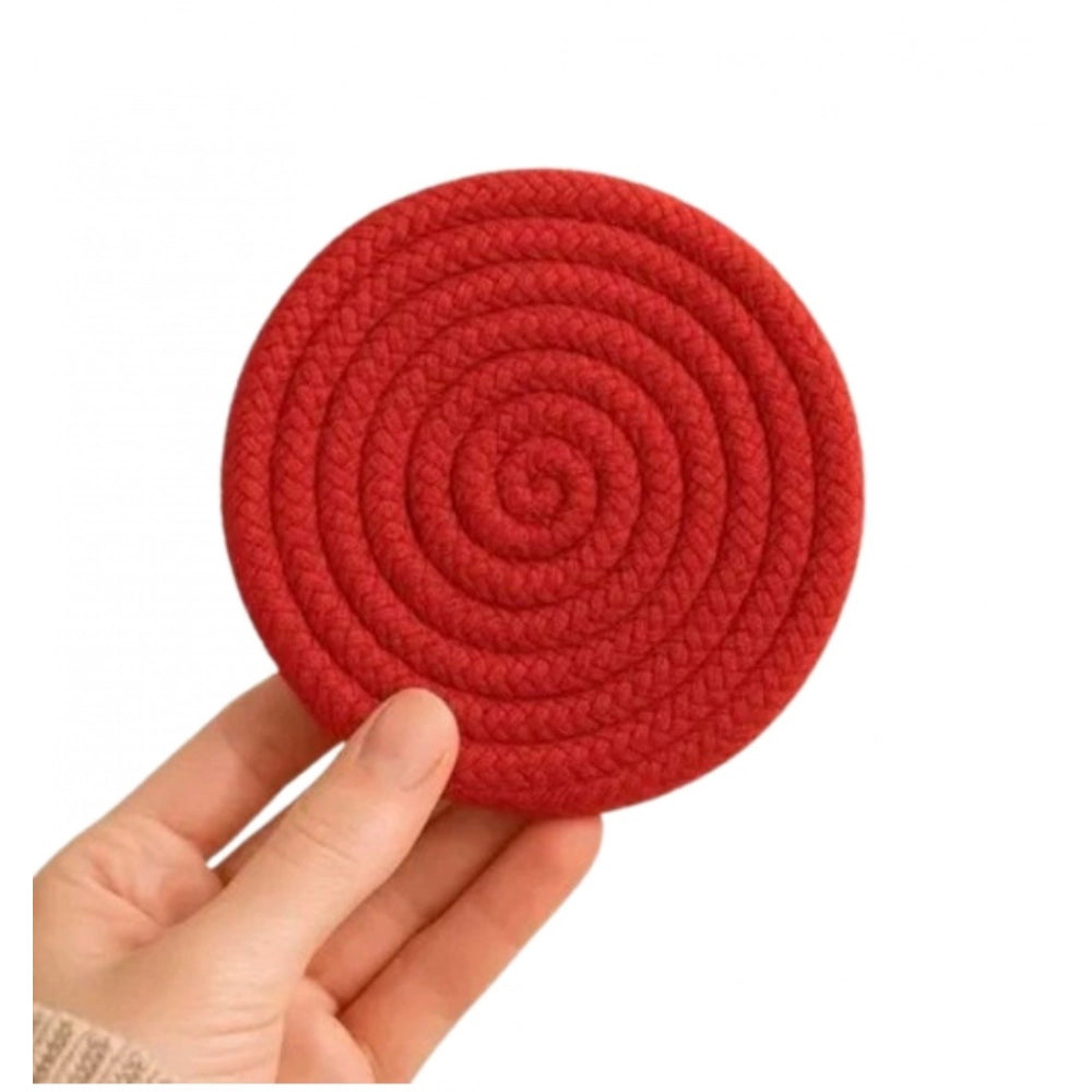 Cotton Rope Drink Coasters 6 Pcs Set — Red