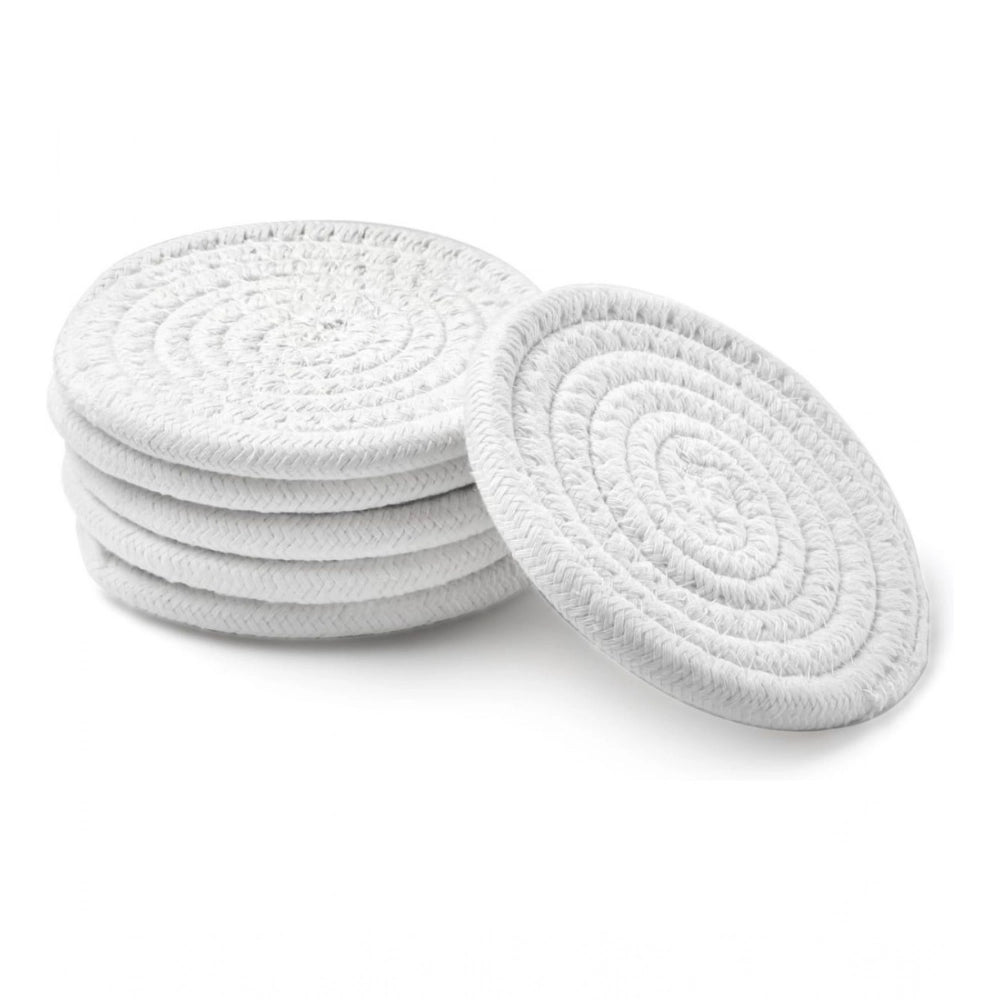 Cotton Rope Drink Coasters 6 Pcs Set — White