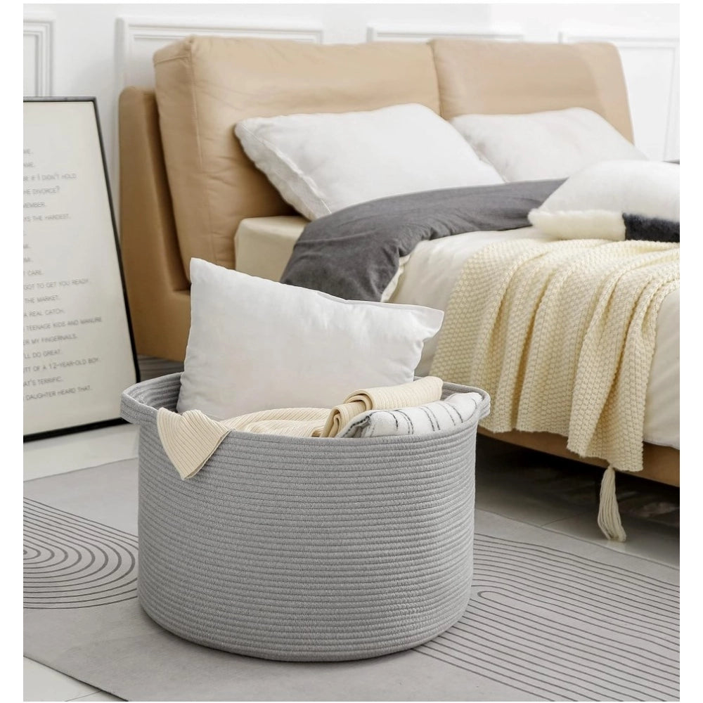 Cotton Pack Of_1 14X12 Inch Storage Basket For Clothes — Gray