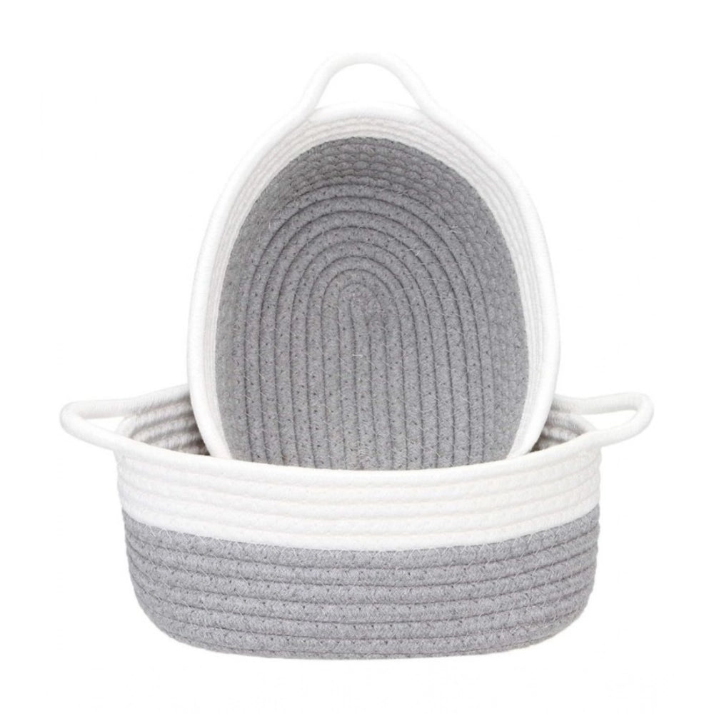 Cotton Grey White 2 Pcs Storage Basket For Clothes — Grey-White