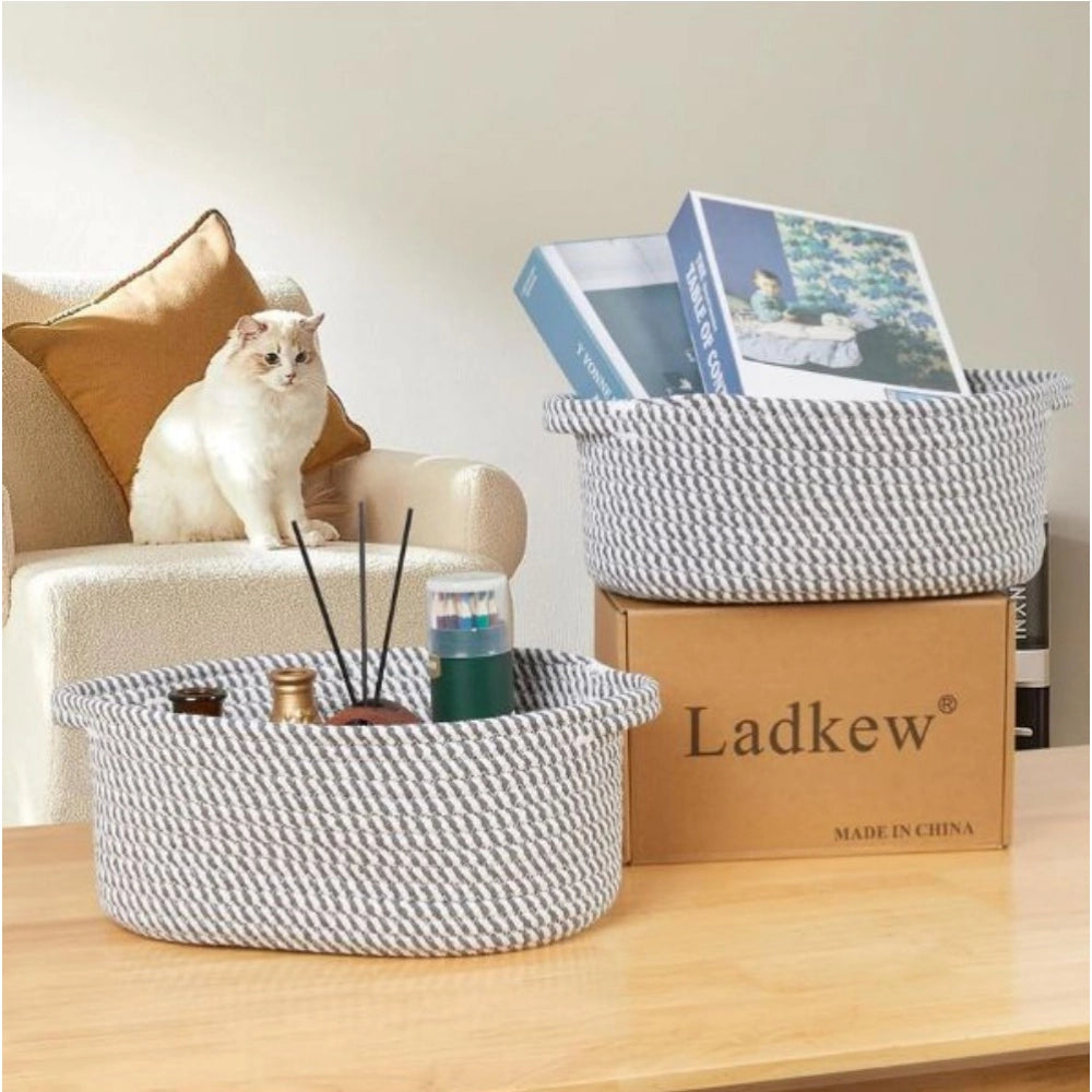 Cotton 10X7X4 Inch 2 Pcs Oval Storage Basket For — Grey