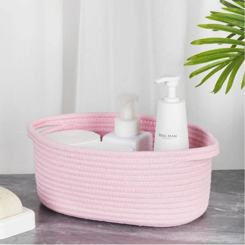 Cotton 10X7X4 Inch2 Pcs Oval Storage Basket For Clothes — Pink