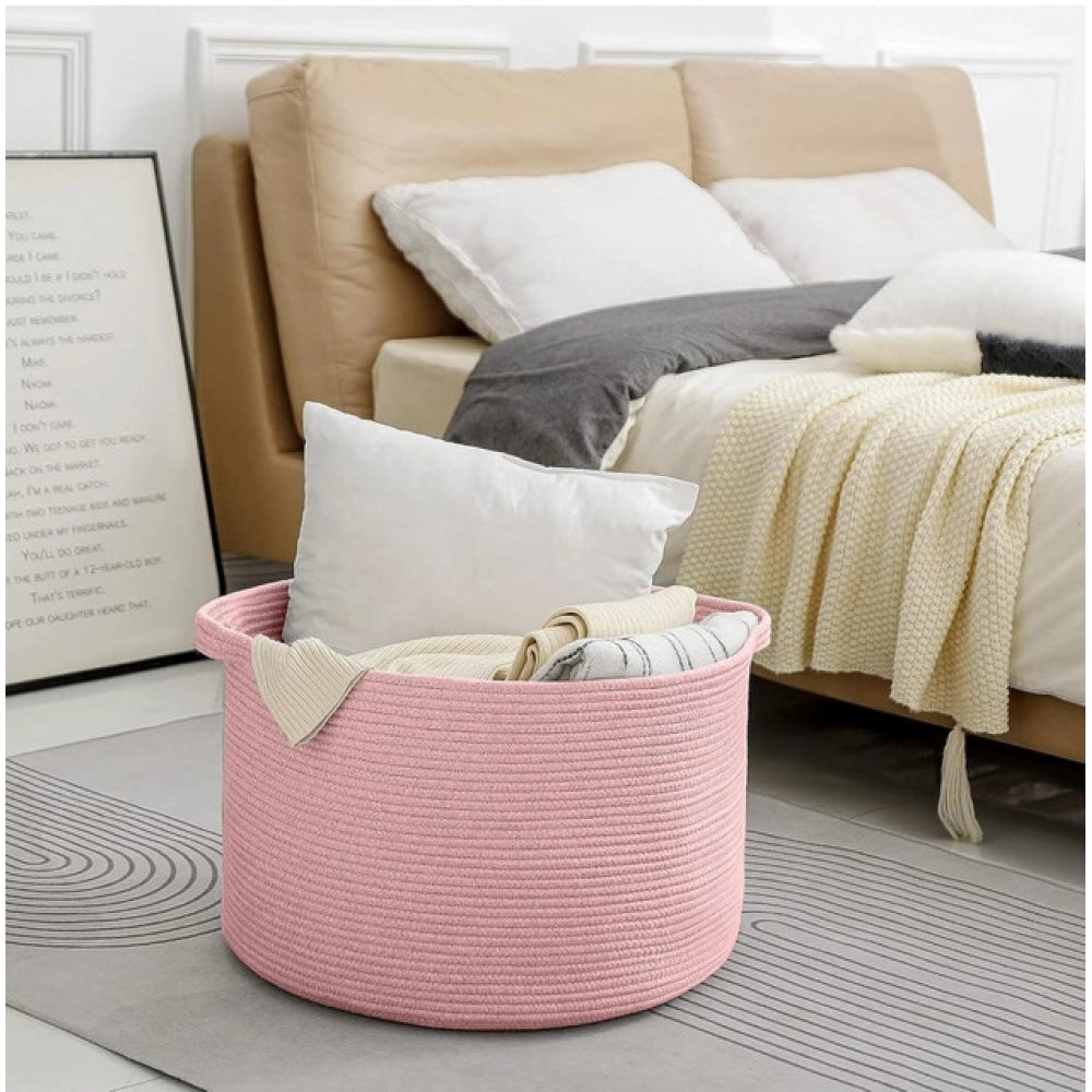 Cotton Pack Of_1 14X12 Inch Storage Basket For Clothes — Pink